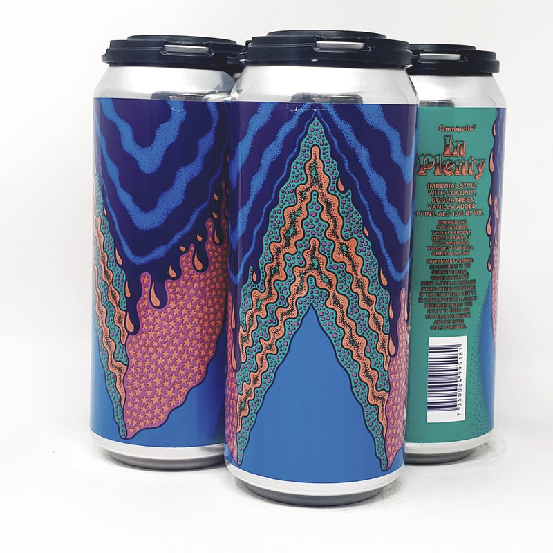 OMNIPOLLO,IN PLENTY,IMPERIAL STOUT WOTH COCONUT,COCOA NIBS&VANILA ADDED.16oz CANS