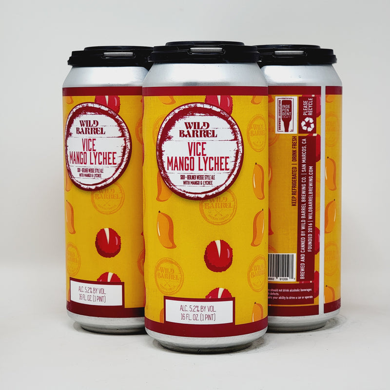 WILD BARREL, VICE MANGO LYCHEE, SOUR- BERLINER WEISSE STAYL ALE. 16oz CANS