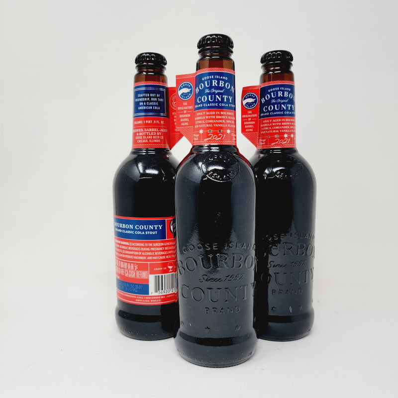 GOOSE ISLAND, BOURBON COUNTY, CLASSIC COLA, STOUT AGED IN BOURBON BARRELS WITH BROWN SUGAR, CITRUS, CORIANDER, SPICES, AND NATRUAL VANILLA FLAVOR. 500ml BOTTLE "LIMIT 1 PER ORDER"