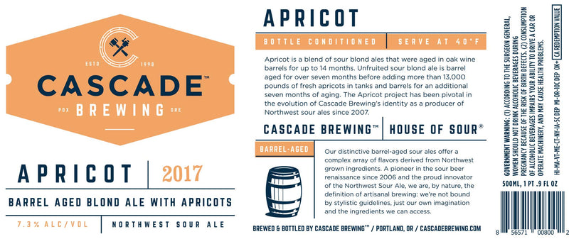 CASCADE BREWING 2017 BA APRICOT NORTHWEST SOUR ALE 500ml