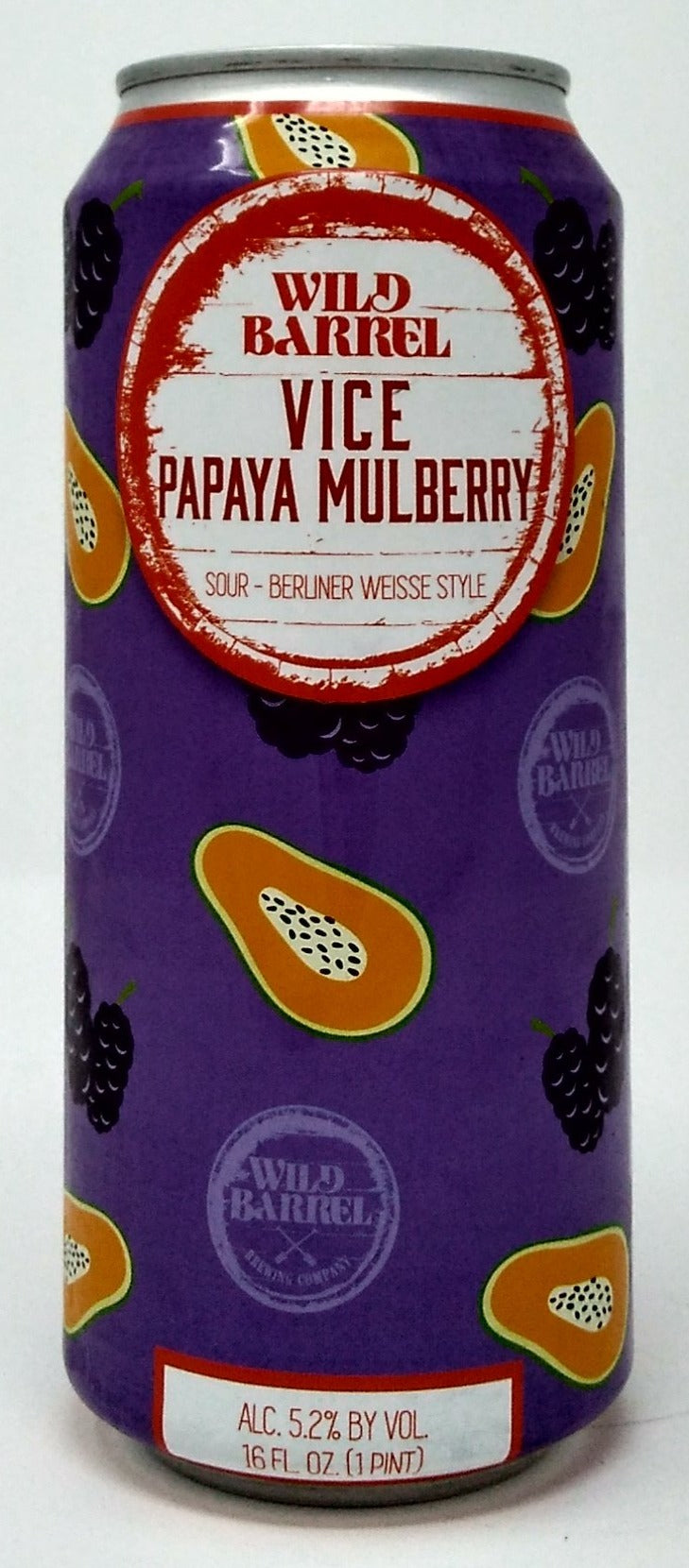 WILD BARREL BREWING CO. VICE PAPAYA MULBERRY BERLINER WEISSE SOUR ALE 16oz can