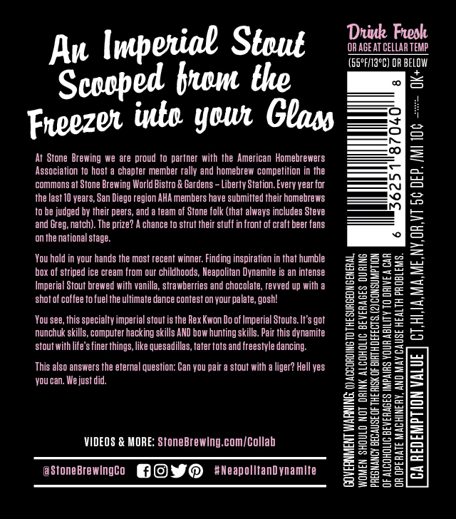Stone, Abnormal Beer, Paul Bischeri & Patrick Martinez Collaborate On Neapolitan Dynamite Imperial Stout 22oz