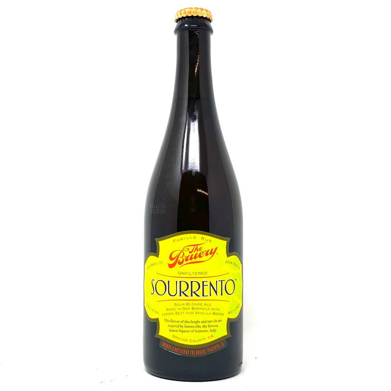 THE BRUERY 2014 SOURRENTO SOUR BLONDE ALE AGED IN OAK BARRELS w/ LEMON ZEST & VANILLA BEANS 750ml Bottle ***LIMIT 1 PER PERSON***